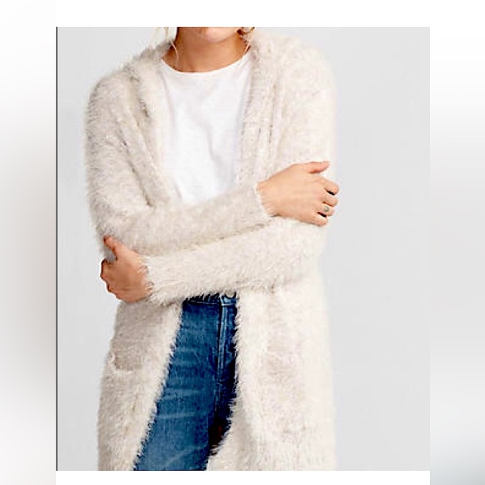 EXPRESS Open Front Fuzzy Knit Hooded Cardigan/Medium
